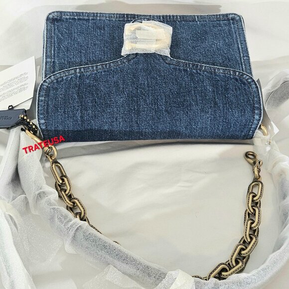 NWT Coach Chain Tabby Shoulder Bag CAN14 denim/Brass/Deep Blue AUTHENTIC Packed - Picture 12 of 16